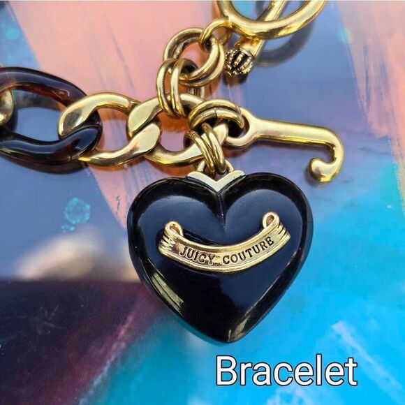 Juicy Couture Y2K Root Beer Gold Plated Heart Vintage Charm Bracelet&Necklace Se - Picture 8 of 9